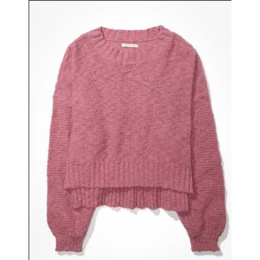 AE American Eagle womens S soft slouchy crew neck sweater top shirt mauve pink